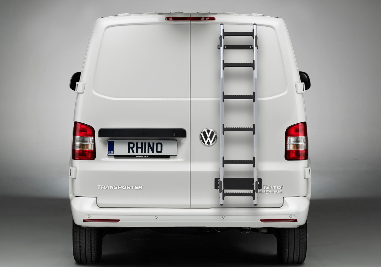 Ford Transit Custom L2 (LWB) H1 (low roof) (2012 to 2024):Rhino Aluminium Ladder with bespoke fitting kit, AL6-LK34